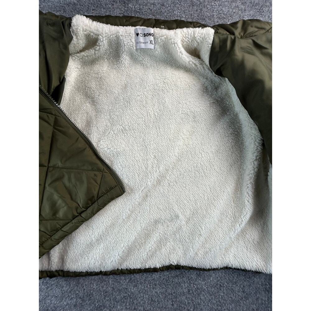 Cisono Women's XL Olive Green Quilted Sherpa Lined Puffer Jacket Full Zip Coat - Picture 6 of 9